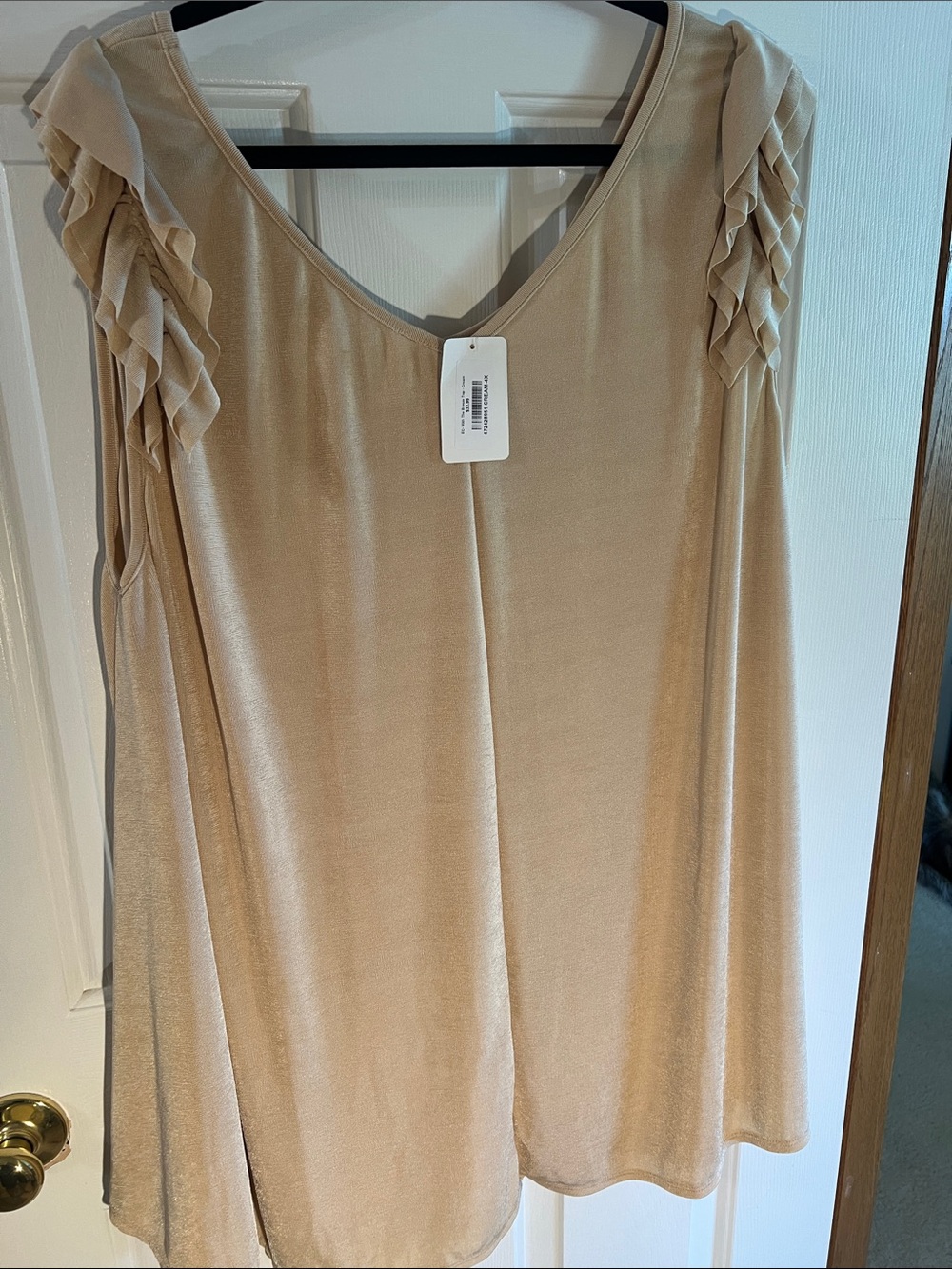 Women’s Cream V-Neck Blouse with Layered Ruffle Sleeves